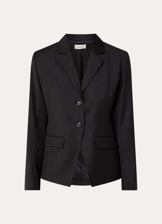 Modström Pilou blazer in wolblend met klepzakken - voorkant 2 zwart