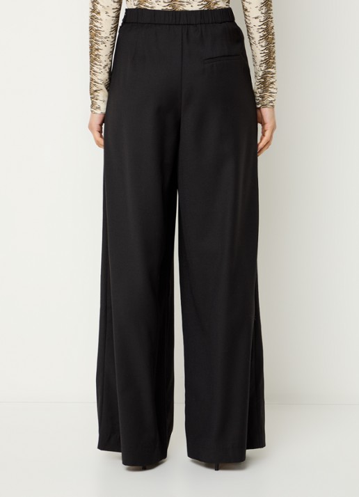 Modström Pilou high waist wide fit pantalon in wolblend met steekzakken - achterkant 4 zwart