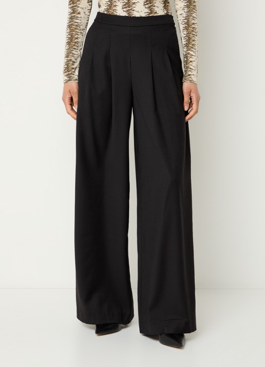 Modström Pilou high waist wide fit pantalon in wolblend met steekzakken