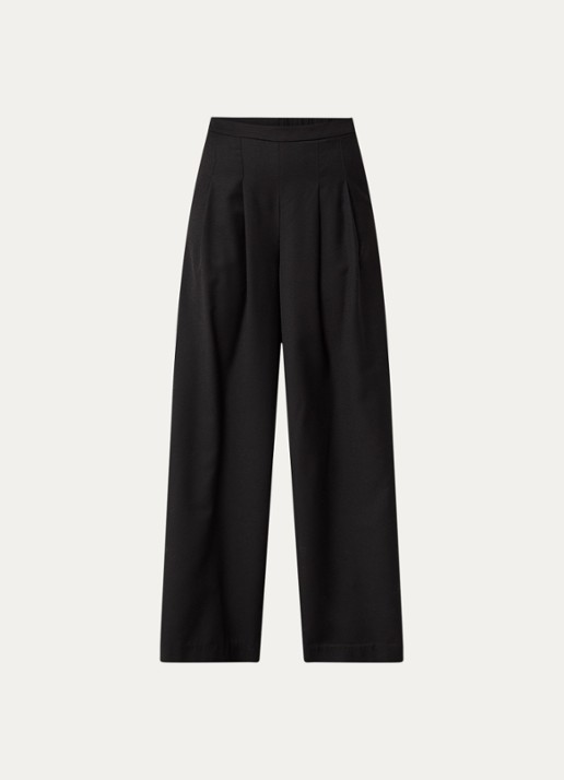 Modström Pilou high waist wide fit pantalon in wolblend met steekzakken - voorkant zwart