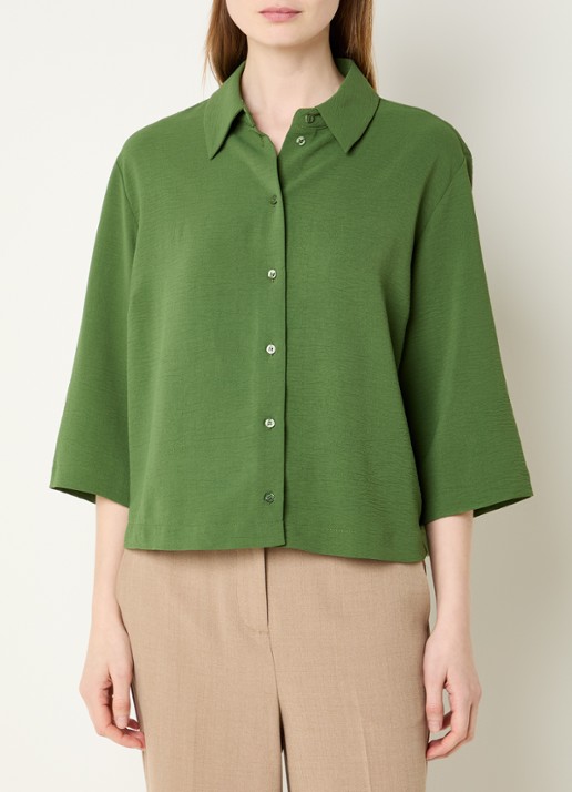 Modström Popel blouse van crêpe met trompetmouw - detail 4 groen