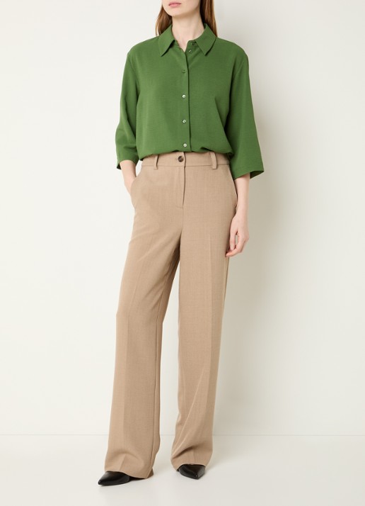 Modström Popel blouse van crêpe met trompetmouw - voorkant 3 groen