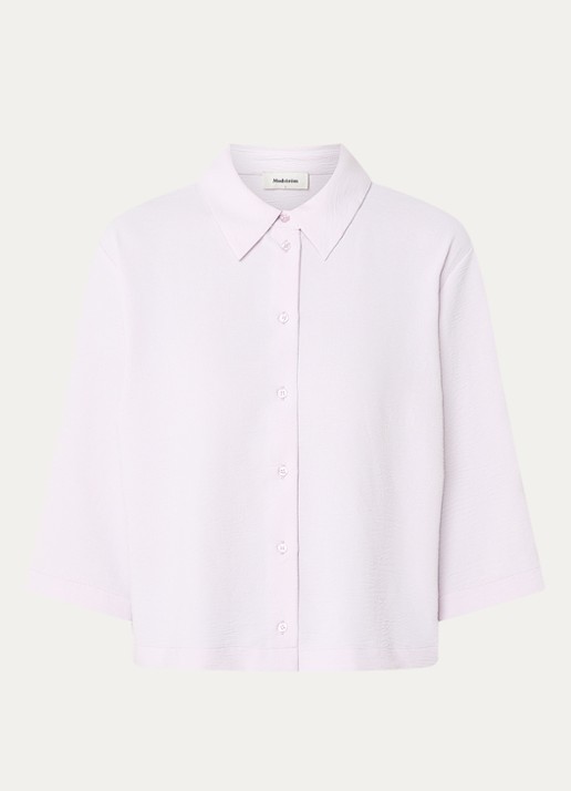 Modström Popel blouse van crêpe met trompetmouw - voorkant 2 lichtpaars