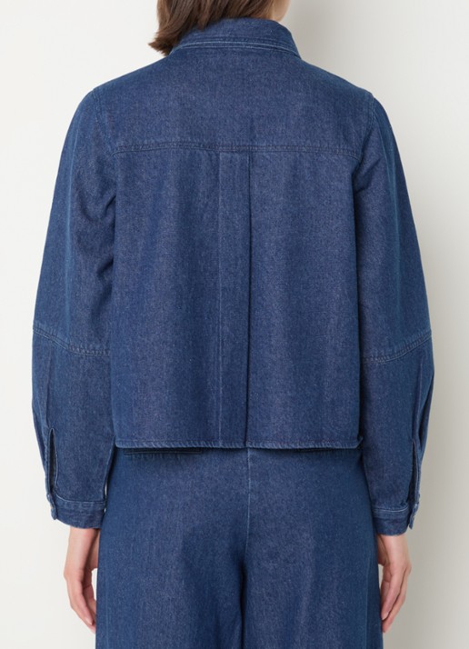 Modström Possy blouse van denim met borstzak - achterkant indigo