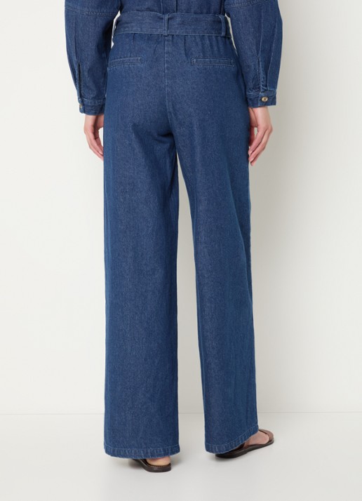 Modström Possym high waist wide leg jeans met elastische band en strikceintuur - achterkant 3 indigo