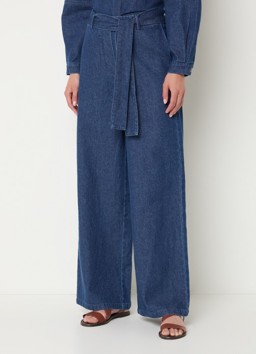 Modström Possym high waist wide leg jeans met elastische band en strikceintuur