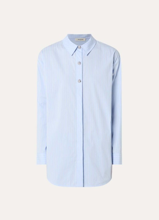 Modström Rowan blouse met streepprint - voorkant 3 lichtblauw