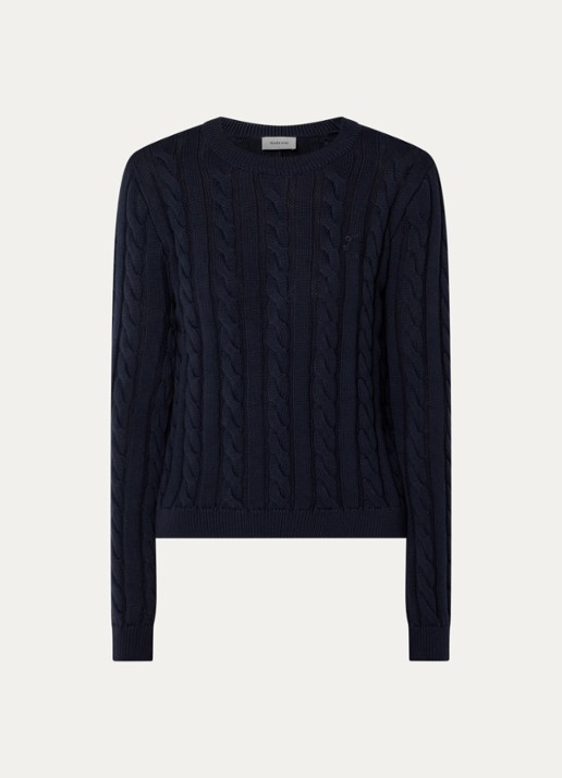Modström Sabre kabelgebreide trui met logoborduring - voorkant 3 donkerblauw