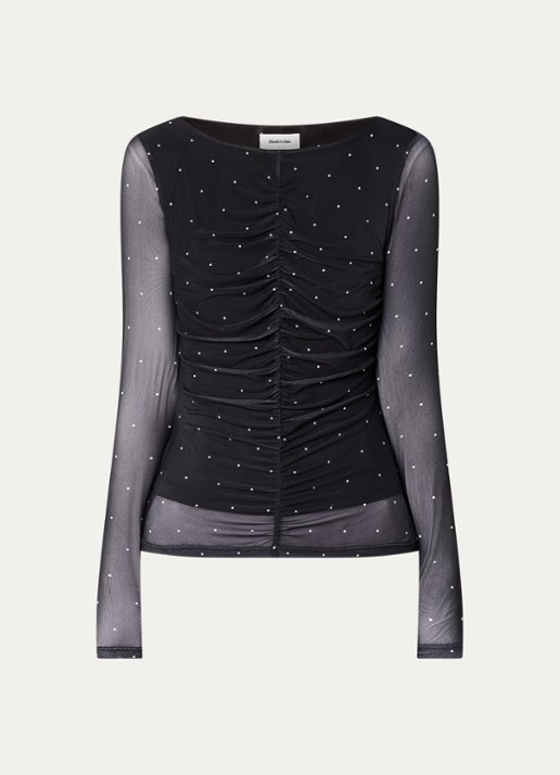 Modström Samala semi-transparante top van mesh met stippenprint - voorkant 3 zwart