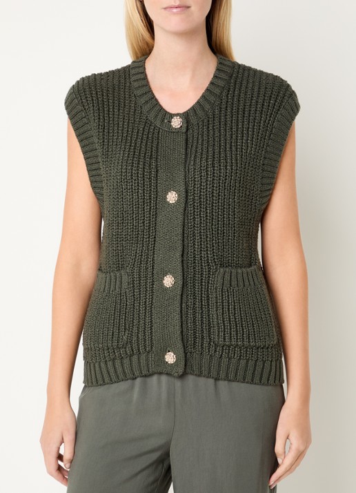 Modström Scott gilet met ribstructuur en steekzakken - detail 4 legergroen