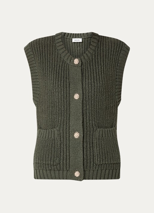 Modström Scott gilet met ribstructuur en steekzakken - voorkant 2 legergroen