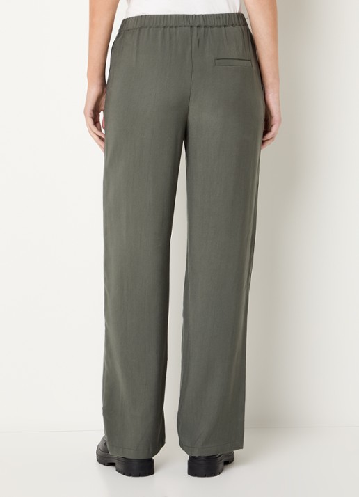 Modström Sebastian high waist straight fit broek met steekzakken - achterkant 4 legergroen