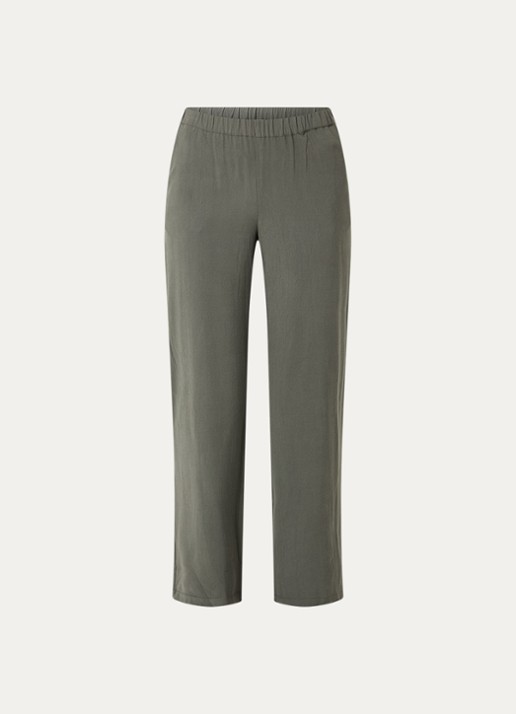 Modström Sebastian high waist straight fit broek met steekzakken - voorkant legergroen