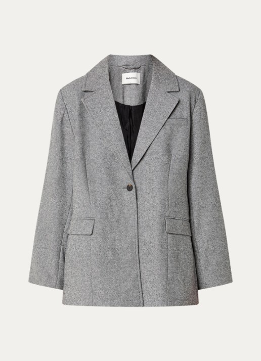 Modström Simon blazer in wolblend met gemêleerd dessin - voorkant 3 grijsmele