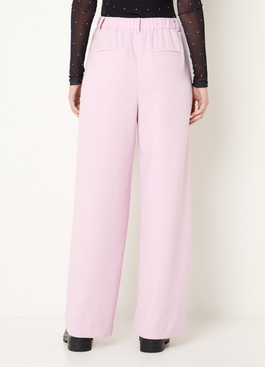 Modström Sophie high waist straight fit pantalon in linnenblend - achterkant 4 oudroze