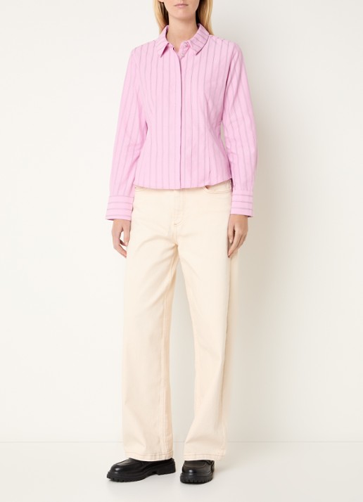 Modström Starlee blouse met streepprint - voorkant 2 roze