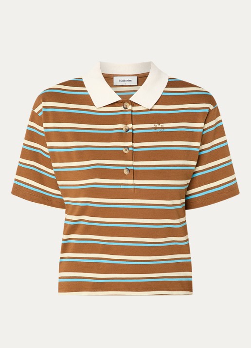 Modström Stetson polo met streepprint - voorkant 2 oranjebruin