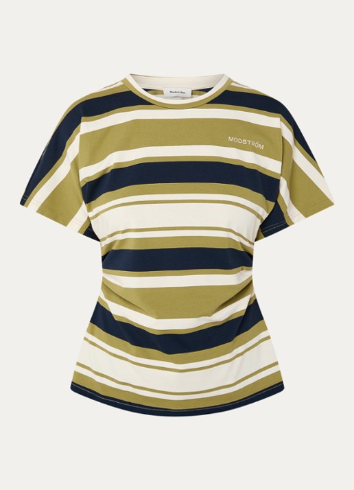 Modström T-shirt met streepprint - voorkant 3 mosgroen