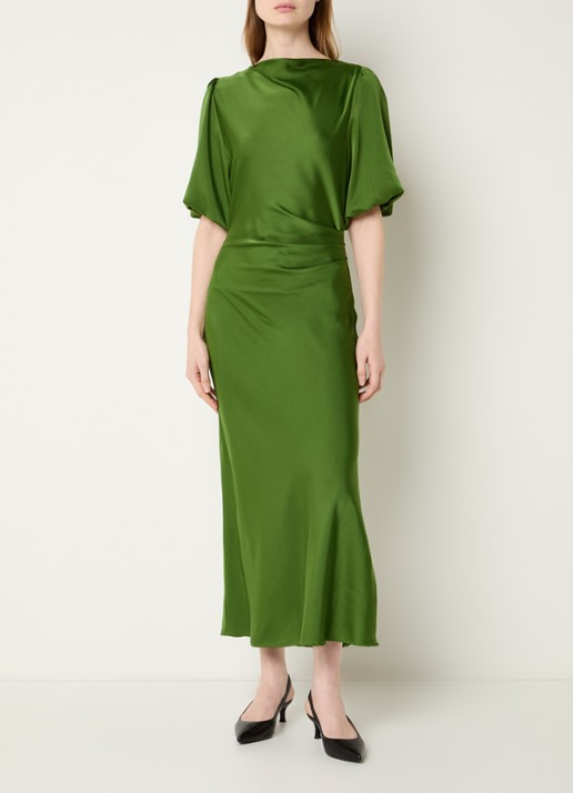 Modström Tailor maxi jurk van satijn met plooidetail - detail 3 groen