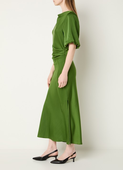 Modström Tailor maxi jurk van satijn met plooidetail - voorkant 2 groen
