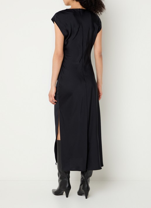 Modström Tailor midi jurk van satijn met split - achterkant 3 donkerblauw