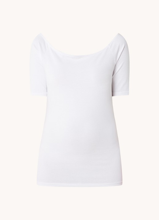 Modström Tansy top met boothals en stretch - voorkant wit