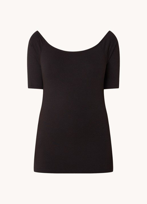 Modström Tansy top met boothals en stretch - voorkant zwart