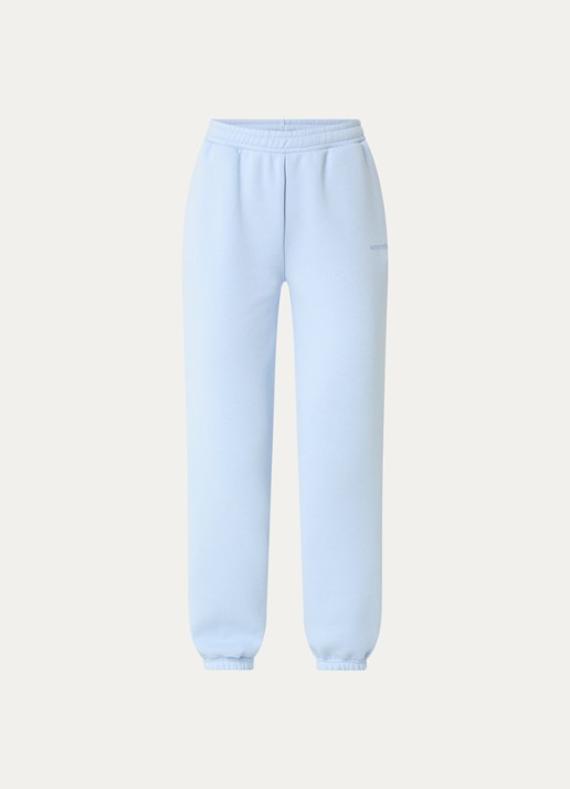 Modström Tia high waist tapered fit joggingbroek met logo en steekzakken - voorkant 2 lichtblauw