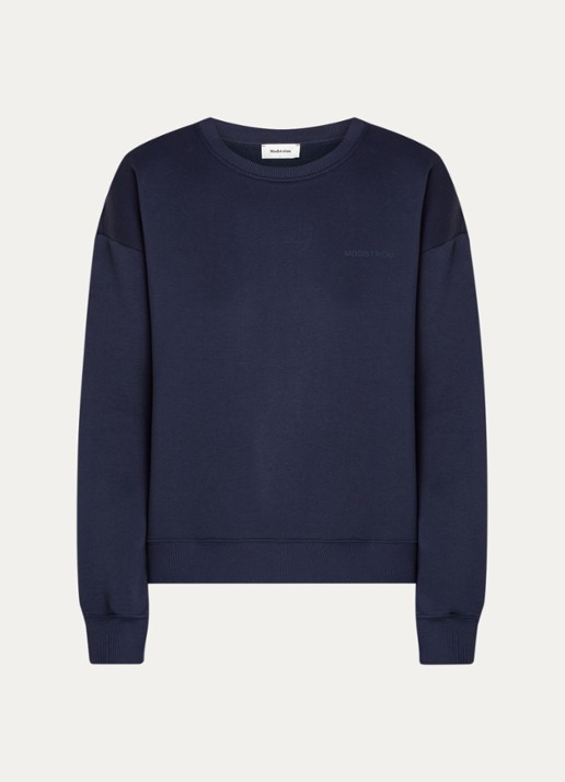 Modström Tia sweater met logoprint - voorkant 3 donkerblauw