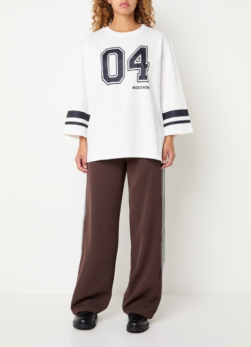 Modström Tinnie high waist wide fit trackpants met gestreept detail - voorkant 4 bruin