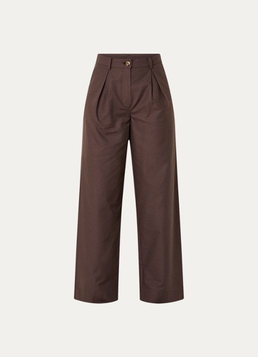 Modström Tore high waist wide fit pantalon met steekzakken - voorkant 2 donkerbruin