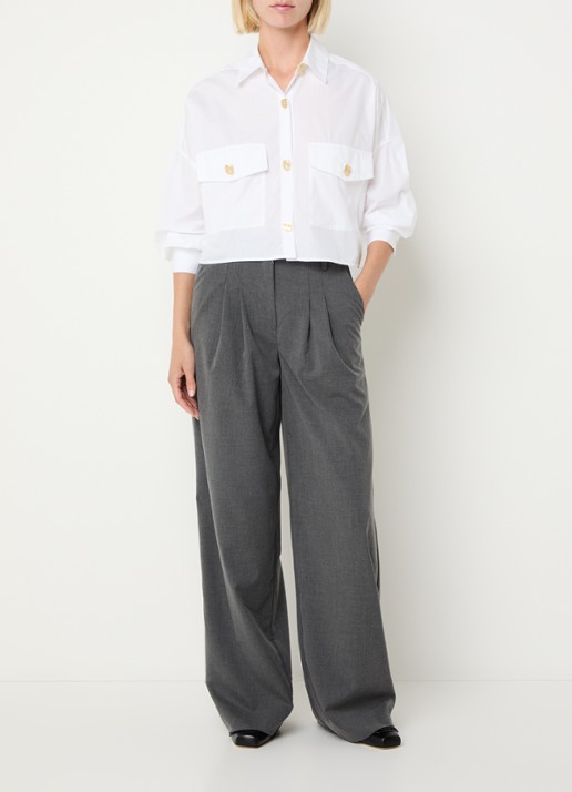 Modström Tuesday high waist loose fit pantalon met steekzakken - voorkant 4 donkergrijs