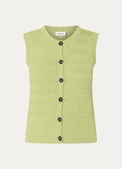 Modström Ulva ribgebreid vest  - voorkant 3 lichtgroen