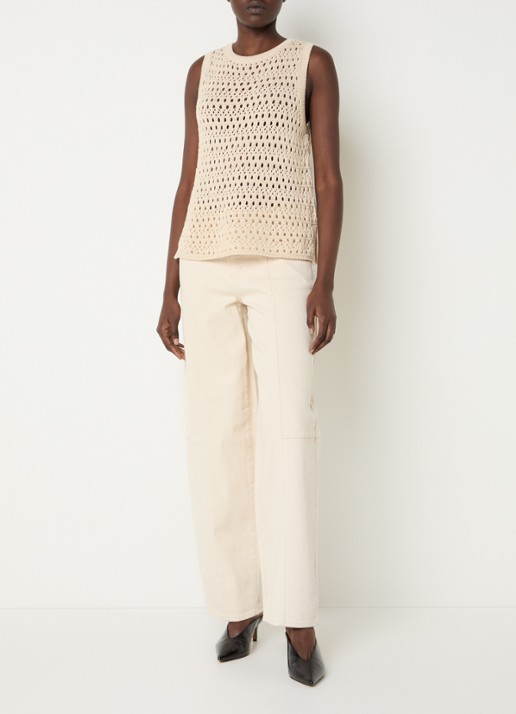 Modström Vester mouwloze top met opengewerkt dessin - voorkant 3 beige