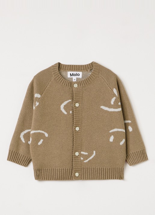 Molo Bobi fijngebreid vest met print - voorkant zand