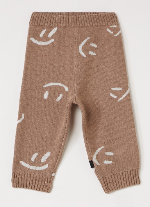 Molo Fijngebreide tapered fit broek in wolblend - voorkant 2 zand