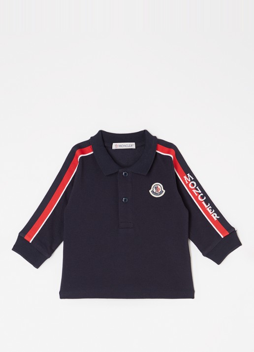 Moncler 8496F polo van pique katoen met logo - voorkant donkerblauw