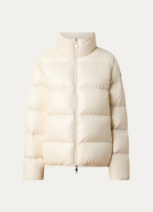 Moncler Abbadia puffer jack met donsvulling en ritszakken - voorkant beige