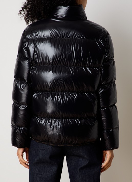 Moncler Abbadia puffer jack met glanzende finish en logo - achterkant 6 zwart