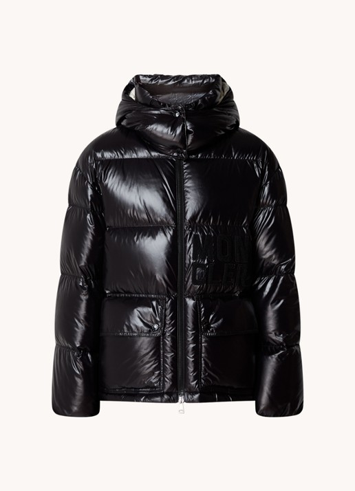 Moncler Abbaye puffer jack met donsvulling en logoborduring - voorkant zwart