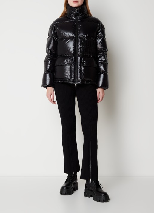 Moncler Abbaye puffer jack met donsvulling en logoborduring - voorkant 2 zwart