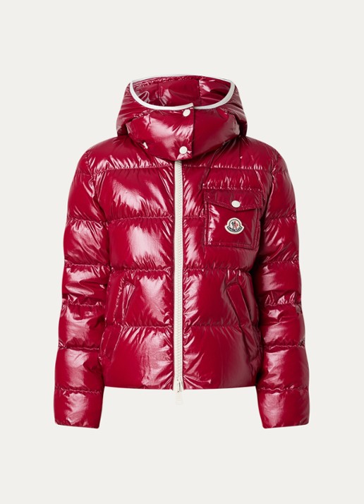 Moncler Andro pufferjack met donsvulling en afneembare capuchon - voorkant 5 kersenrood