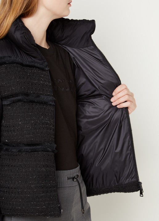 Moncler Aucun puffer jack met donsvulling en tweed-look - detail 2 zwart