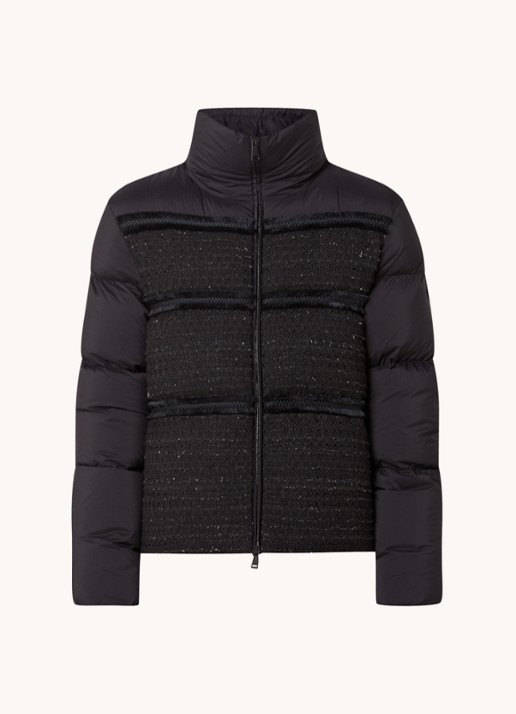 Moncler Aucun puffer jack met donsvulling en tweed-look - voorkant 3 zwart