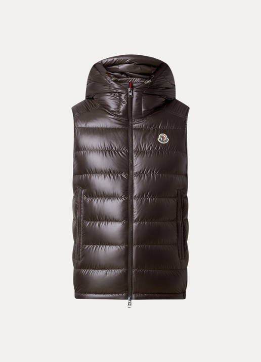 Moncler Barant gewatteerde bodywarmer met logo - voorkant 4 lichtbruin
