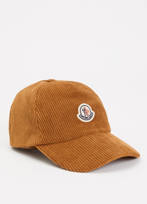 Moncler Baseball pet van corduroy met logo  - voorkant 2 roestbruin