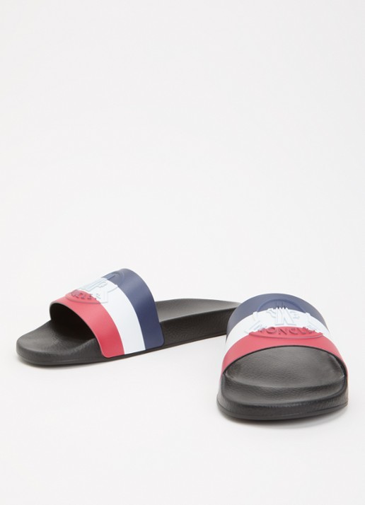 Moncler Basile slipper met streepprint en logo - detail 4 zwart