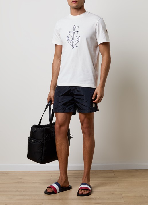 Moncler Basile slipper met streepprint en logo - voorkant 2 zwart