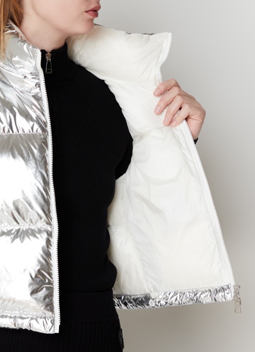 Moncler Blavet bodywarmer met donsvulling en metallic finish - detail 3 zilver