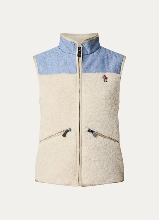 Moncler Bodywarmer van teddy met ritszakken - voorkant 2 beige